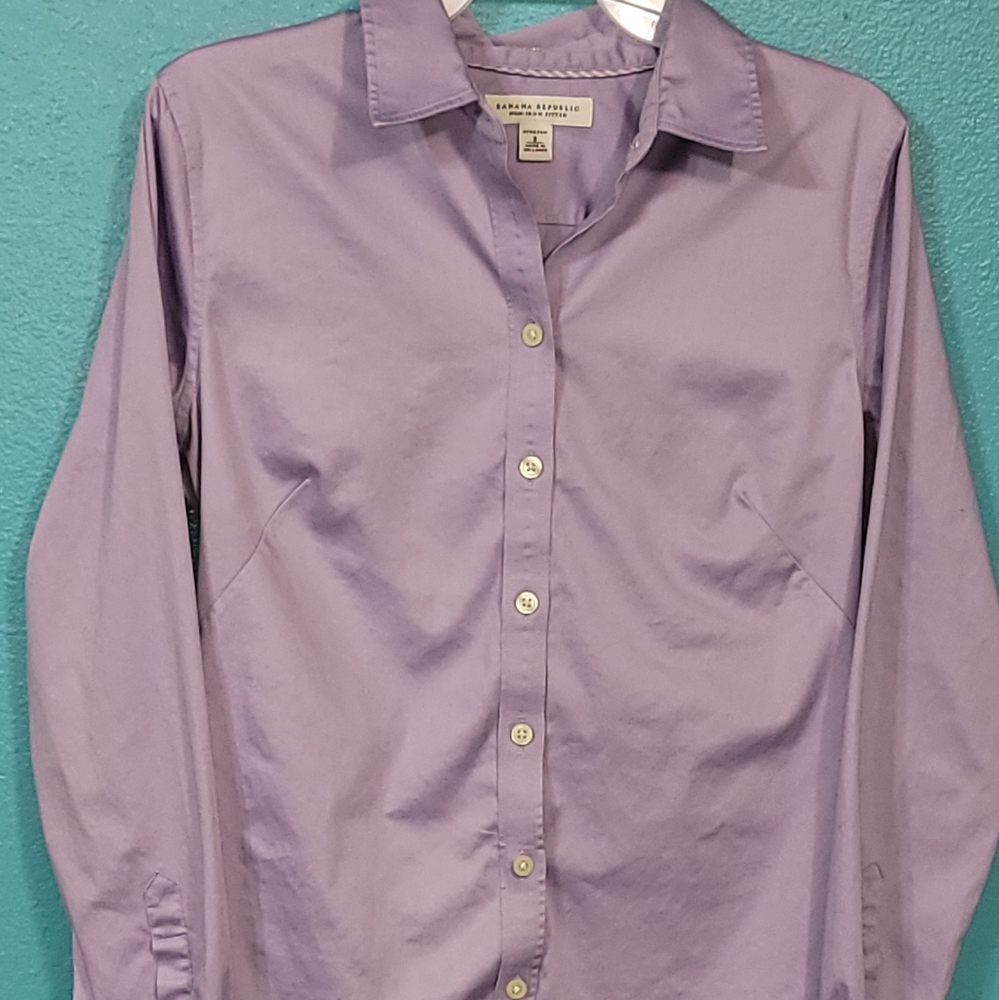 Womens non iron long sleeve button down Lavender shirt stretch size 8